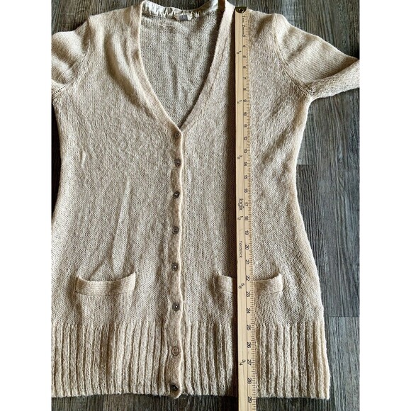 Fossil Sand Wool Angora Mohair Blend Pocket Long Sleeve Button Up Cardigan XL - Picture 7 of 8